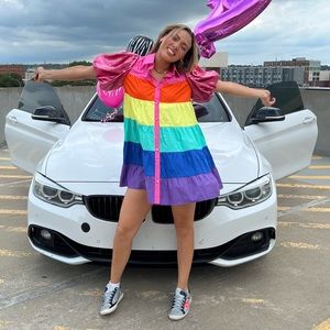 QUEEN OF SPARKLES- sequin sleeved rainbow tiered dress